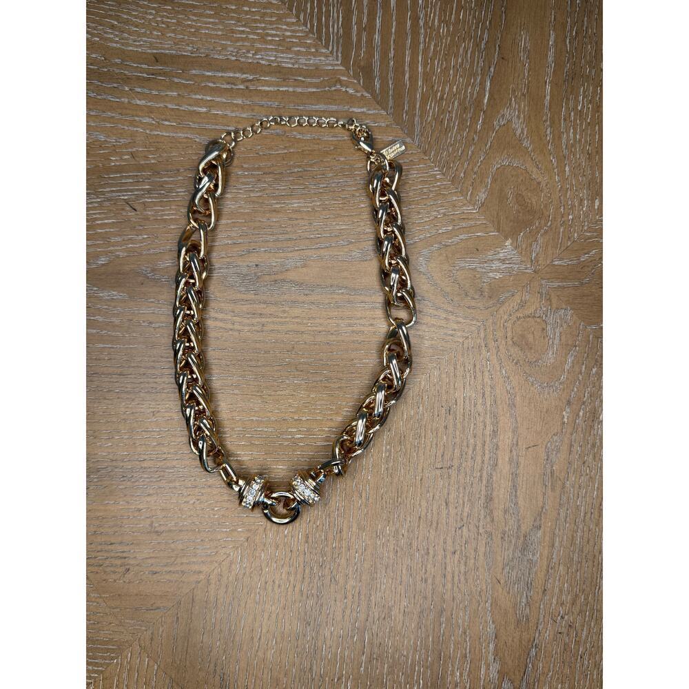 New I.N.C. Silver Tone Chunky Chain Necklace Crystal Accent Statement